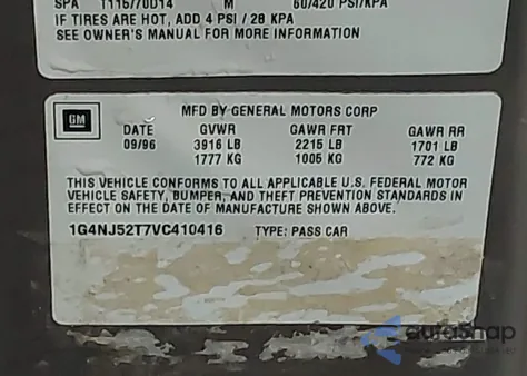 1997 Buick Skylark Custom from USA, damaged, VIN 1G4NJ52T7VC410416